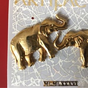 JJ Jonette gold tone pewter elephant pierced earrings vintage